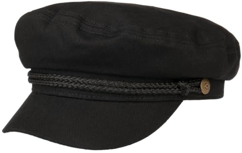 Brixton Fiddler Cap – Short-Brim Hat with Custom Liner & Metal Rivet Pin – Black, XS