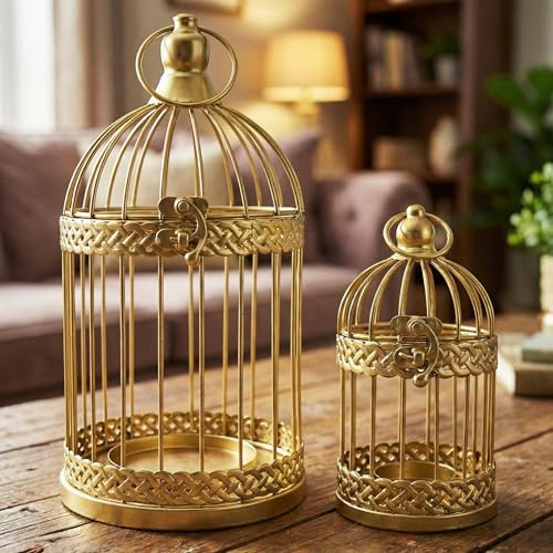 Vela Lanterns Vogelkäfig-Deko-Kerzenhalter, Deko-Laternen, goldfarben, 2 Stück