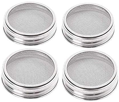 luosh 4 Stück Edelstahl Samen Keimglas Deckel Kit, Mesh Filter für Weithals Einmachglas