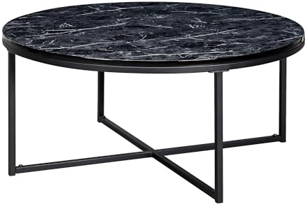 FineBuy Couchtisch Rund 80x80x36 cm Schwarz Marmor-Optik, Sofatisch | Wohnzimmertisch mit überkreuzten Beinen, Loungetisch pflegeleicht, Beistelltisch für Sofa und Sessel