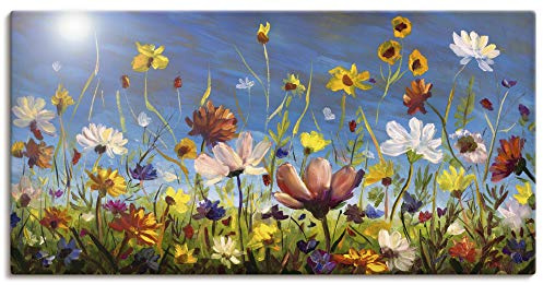 ARTLAND Wanddeko Leinwand Bilder Wandbild 60x30 cm Querformat Blumenwiese Blumen Blüte Pflanzen Natur Frühling U1QU