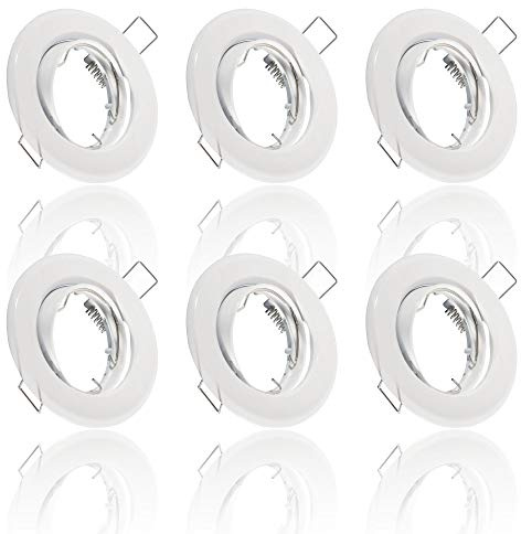 6x MAXKOMFORT Einbaustrahler IP20 mit GU10 Fassung RUND schwenkbar weiß Einbauspot Einbauleuchte Rahmen Rostfrei Deckenspot Strahler Spot B002