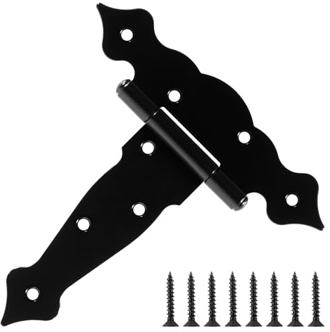 6 Pack Heavy Duty Fence Gate Hinges 6 Inch Thick 2mm T- Strap Farm Barn Shed Door Hinges for Wood Garden Outdoor Attic Windows Cabinet Storage Tool Box Mobile Home Decorative Black Tee Hinge Hardware