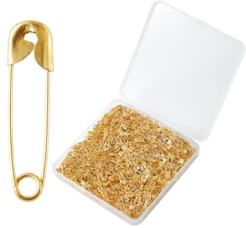 1000PCS Safety Pins, 0.75In/19mm Small Fastening Pins, Rust Resistant Nickel Plated Steel Set for Crafting, Sewing, Jewelry Making Fabric DIY, Rimming Fastening Clip Button for Garment Hang Tag (Gold)