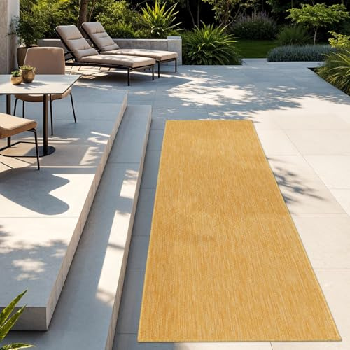 TT Home Teppich Für Outdoor Wetterfest Küchenteppich Balkon Terrasse Unifarbenes Design Modern, Farbe: Gelb, Größe:80x150 cm