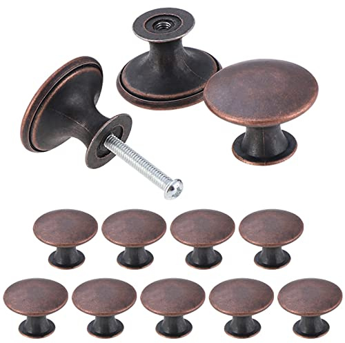 TsunNee Schrankknäufe im Vintage-Stil, schicke Schubladenknöpfe, antike Küchenschrankgriffe, 30 mm, runde Möbeltürknäufe, Rotbronze, 24 Stück