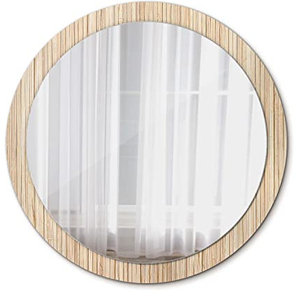 Tulup Ø 100 cm Bedruckter Spiegel Groß Wandspiegel Spiegel Badezimmerspiegel - Bambus Stroh