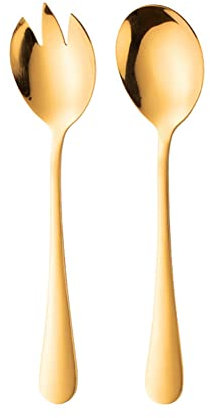 SHTGOI Set de couverts à salade en acier inoxydable - Fourchette à salade - Cuillère en métal - Pour buffet d'hôtel, dîner, banquet, restaurant, salade de fruits, couverts de camping - Doré