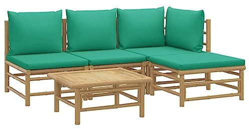 vidaXL 5-TLG. Garten-Lounge-Set mit Grünen Kissen Bambus
