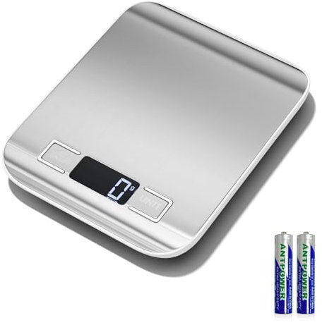 Fousenuk 10kg/1g bascula de cocina, inox electronica digital balanza con LCD pantalla y funcion tara, automatico báscula de precisión con 6 unidades, pesa alimentos para cocinar, hornear, mezclar