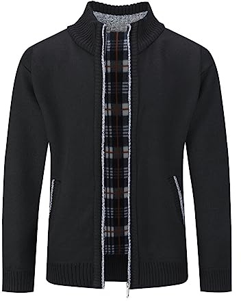 YOUTHUP Cardigan Homme en Maille Veste Tricoté en Polaire Chaud Gilet Manches Longues d'hiver Noir M