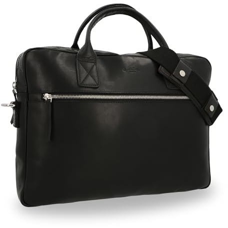 Gusti axelväska läder – Elijah vegetabilisk garvad portfölj univäska axelväska arbetsväska Messenger Bag lärarväska affärsväska stor laptopväska vintage, svart, 40 cm x 29 cm x 6 cm
