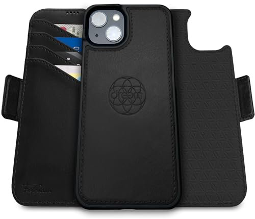 Dreem Fibonacci kompatibel mit iPhone 15 Brieftaschen-Etui / 2-in-1 stoßfestes Etui und abnehmbares Folio aus veganem Leder, MagSafe-kompatibel, RFID-Schutz [Schwarz]