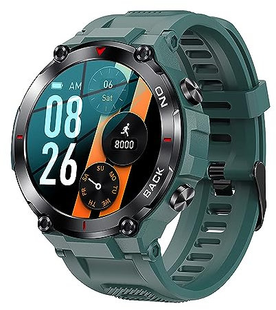 Smartwatch Herren Damen IP68 Wasserdicht Fitnessuhr Sportuhr GPS mit Voll-Touchscreen und Herzfrequenz-Schlafmonitor 7 Tage Lange Akkulaufzeit 20 Sportmodi für IOS Android Grün