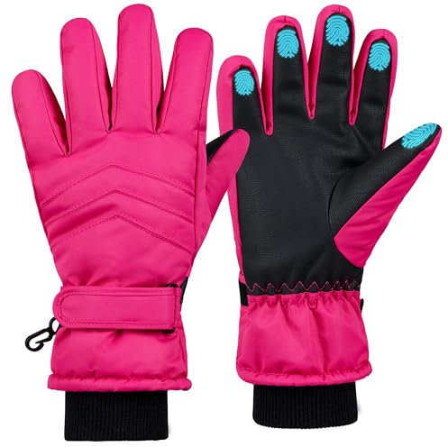 CityComfort Ski Handschuhe Kinder Mädchen Sports & Outdoor Handschuhe Winter Wasserdicht Thermal Touchscreen Skihandschuhe Kinder 6-15 Jahren (Rosa, 11-15 Jahre)