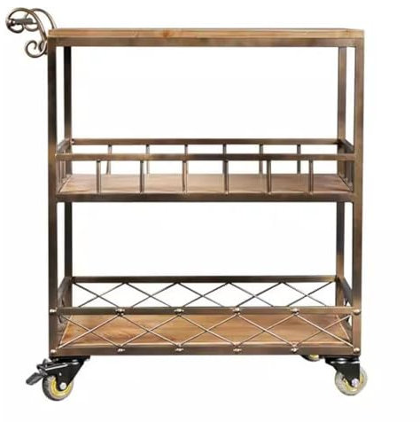 NUBAGG Rollwagen Im Retro-Stil Aus Metall Und Holz, 3-stufige Lagerregale Im Industriestil Mit Feststellbaren Rädern Und Griff, Mobiler Trolley, Servierwagen, Utility-Organizer for Das Heimbüro