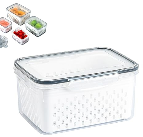 Gsycle Frischhaltedosen, 2 Stück, Kühlschrank-Aufbewahrungsbehälter, Obstablauf-Aufbewahrungsbox Mit Deckel Und Abnehmbarem Sieb Für Die Küche(850ML)