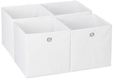 Relaxdays Scatola Portaoggetti, Set 4 Box Cubo da Scaffale, HLP 30 x 30 x 30 cm, Portagiochi Pieghevole, Stoffa, Bianco, Poliestere