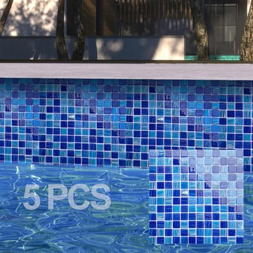 LSDECO Glasmosaikfliesen, Backsplash, Poolfliesen, 30,5 x 30,5 cm, Küchenrückwand, Glasfliesen für Badezimmer, Bordüre, Duschwand (5 m², Kobaltblau)