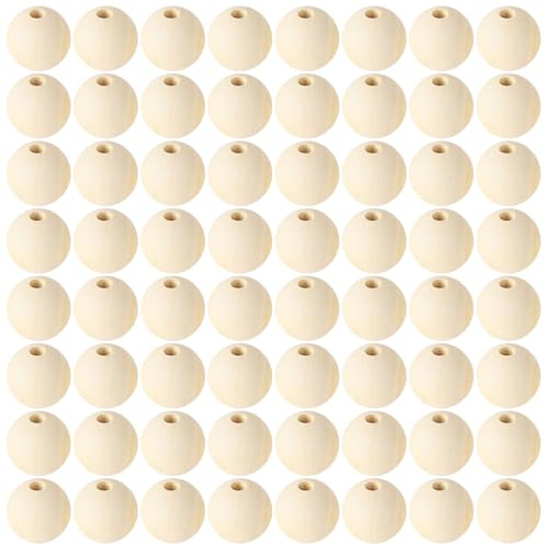 70 Pezzi Palline Legno con Foro,Perline per Lavoretti, Sfere di Legno per Decorazioni Artigianali, Bracciali, DIY (70,16mm)