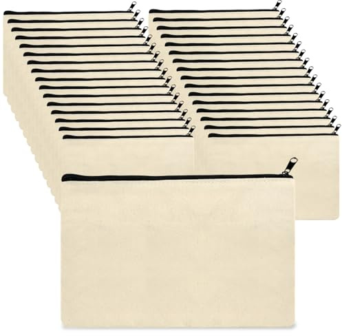 32 Stücke Stoffbeutel Bemalen, DIY Blanko Stoff Federmäppchen, Blanko Stoffbeutel Zum Bemalen, Kosmetiktasche, Canvas Federmäppchen, Blankotaschen Zum Bemalen Perfekt Für Kunstprojekte, DIY-Geschenke