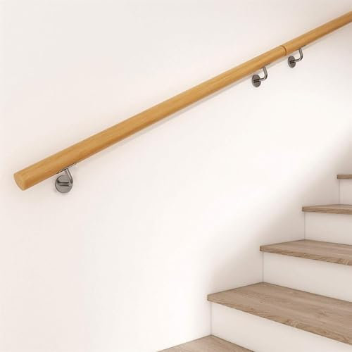 Handlauf Buche,Holz Handlauf Indoor, Treppengeländer lackiert, Geländer Treppengeländer Wandhandlauf Wand Treppe, mit stabilen Edelstahlhalter,für Drinnen, Draußen, Villa, Korridor(Size:80cm/2.62ft)
