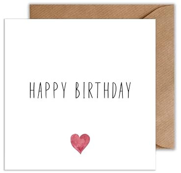 WBdesignz Geburtstagskarte „Happy Birthday“ mit Herz mit Umschlag – quadratisch – minimalistisch & liebevoll stilvolle Glückwunschkarte zum Geburtstag (125 x 125 mm)