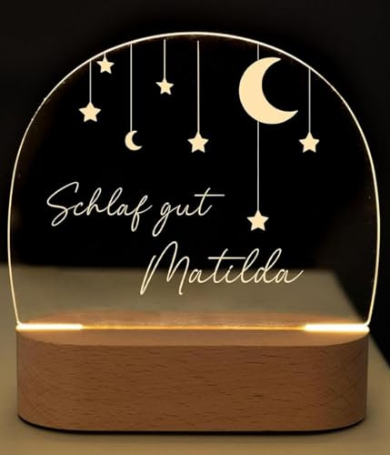 Bärenfreunde® - Personalisiertes Nachtlicht für Babys - Individuelle Nachttischlampe für Kinder - Personalisierte Geschenke Kinder - Babygeschenk - Geschenk zur Geburt (Schlaf gut - Mond Sterne)