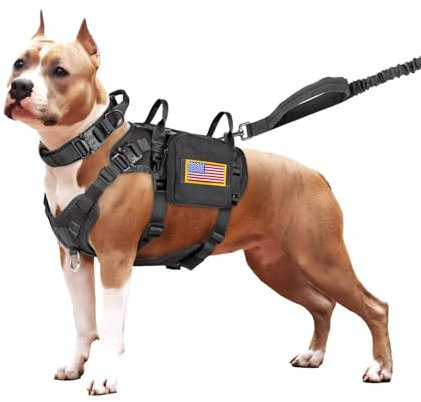 Forestpaw Taktisches Hundegeschirr für große Hunde, taktisches Hundehalsband mit Bungee-Leine, kein Ziehen, Militär-Hundegeschirr für Spaziergänge, Training, verstellbar, für mittelgroße und große