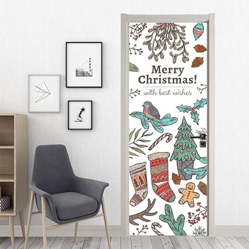 3D Türaufkleber Cartoon-Weihnachten 77 X 200 Cm Türtapete Selbstklebend Türposter - Fototapete Türfolie Poster Tapete Meer Aufkleber Diy Selbstklebende Wandbild Pvc Wasserdichte Tapete - Türw -8O3R7T4