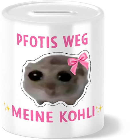 mindmonkeys® Hamsti | Sad Hamster Meme Lustige Spardose Lustige Sprüche Spardose | Pfotis Weg Meine Kohli | Keramik
