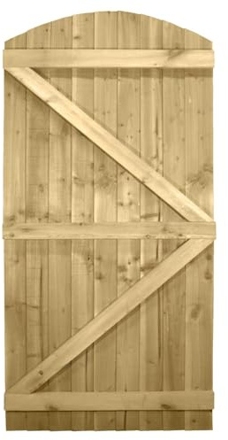 Arch Top Wooden Garden Gate, 6ft x 3ft Feather Edge Semi-Braced Door | 180cm High x 90cm Wide, Heavy Duty, Pressure Treated Timber, Paintable, Pedestrian Rear Gate, for Side Gate Entrance