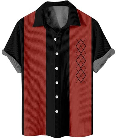 Rosennie Sale Angebote Hemd Herren Slim Fit Hemd Herren Kurzarm T Shirt Bedrucken Revers Knopfleiste Sommerhemd Kurzarm Palm Bedruckt Freizeithemden Tshirt Männer (Rot, M)