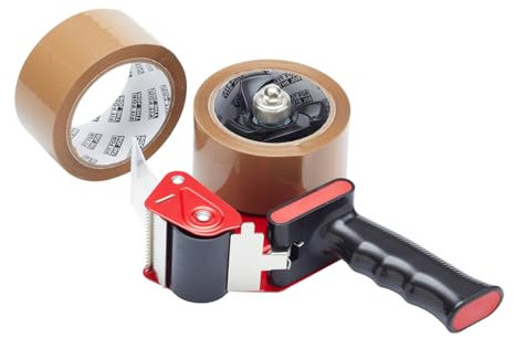 Fit For The Job Pistola Cinta Adhesiva Marrón, Uso Pesado, Sellado Eficiente, 2 Rollos