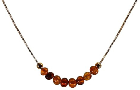 Edellis Elegante vergoldete Halskette aus 925er Sterling-Silber mit echten baltischen Bernstein-Barock Kugeln 5-6 mm – filigrane Damenkette mit Echtheitszertifikat (Cognac)
