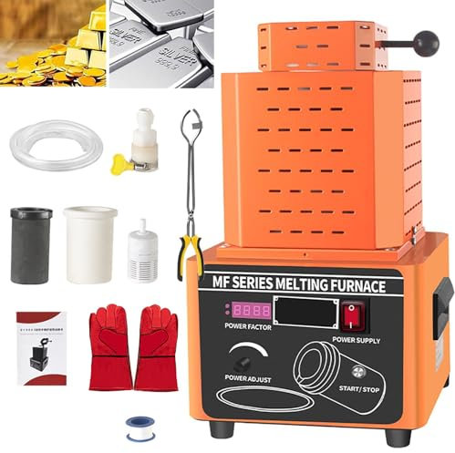 SNBGRYE Forno Elettrico per Fusione Dell'Oro, Forno di Fusione Digitale da 5000W, 1600 °C/2912 ℉, con Crogiolo in Grafite, Kit per Fusione di Metalli - Oro, Argento, Rame, Ferro, Alluminio,Orange-2kg