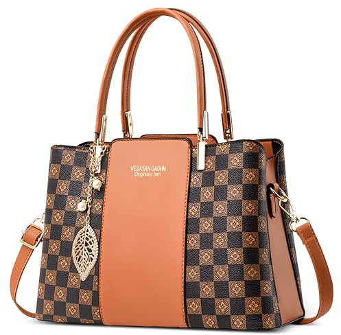 DORRISO Stilvoll Einfach Damen Handtaschen Henkeltaschen Anti-Dieb Reisen Umhängetasche Mittel Groß mit Anhänger Urlaub Einkaufen Party Büro Wasserdicht PU Leder Orange A