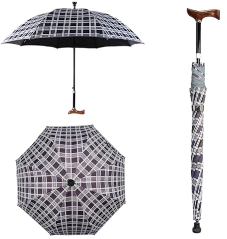 HEFJIAYCIQ Paraply med 2-i-1-gångstavar, 5 nivå höjdjusterbart paraply med käpp, Vindtäta lätta regnparaplyer för klättring, vandring,J,83~92cm/32~36inch