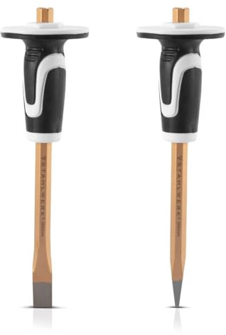 STAHLWERK Scalpello piatto, set da 2 pezzi, oro, 300 mm, in acciaio temprato, per scalpello professionale di metallo, pietra, legno, cemento, piastrelle e materie plastiche