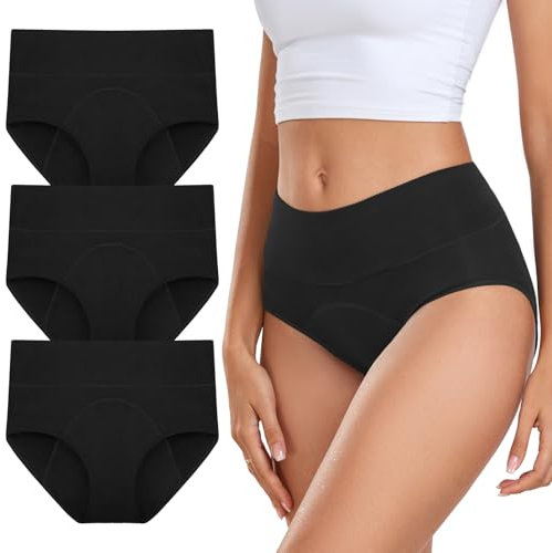 coskefy Periodenunterschwäsche Starke Blutung Perioden Unterhosen Damen Menstruationsunterwäsche Atmungsaktiv Postpartum Slips 3er Pack Schwarz L