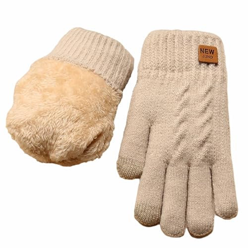 BESTORI Damen Winterhandschuhe mit Fleecefutter Touchscreen Handschuhe Warm Winddicht Strickhandschuhe für Skifahren Radfahren, Beige