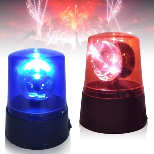 LED Blinklicht und Partyleuchte im BlauRotlichtdesign, drehbarer Reflektor, 360° Blitzlichte, Batteriebetrieb, DJ-Partybeleuchtung, Dekoration für Party und Club