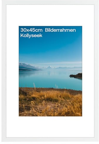 kollyseek 30x45cm MDF Picture Frame with Acrylic Glass and White Mount 12x18 in Display Photo Frame Decorative Poster with Wood for Desktop/Wall Mounting （White）