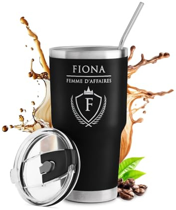 Maverton Mug Isotherme Personnalisable Noir en Acier Inoxydable 800 ml | Mug Personnalisé Maitresse avec 2 Pailles et Brosse, Cadeau Maitresse d'École fin d'année, Cadeau Prof Business Woman