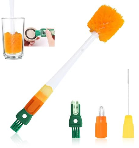 PARFCO Flaschenreiniger Bürste, 5-in-1-Bürstenkopf, Universal, Kunststoff, Weiche Borsten, Für Thermosflaschen, Milchflaschen, Trinkflaschen