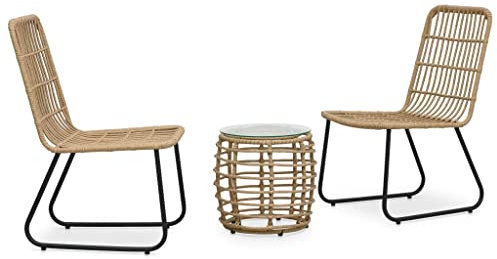 AJJHUUKI Outdoor-Möbel-3-teiliges Bistro-Set Polyrattan Eichen-Möbel
