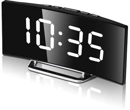 Digital Alarm Clock for Bedrooms, Black Curved Large Display LED Temperature Date, Display Bedside Clock with USB Charging Port Adjustable Brightness Snooze Portable Digital Clock with Dual Alarm