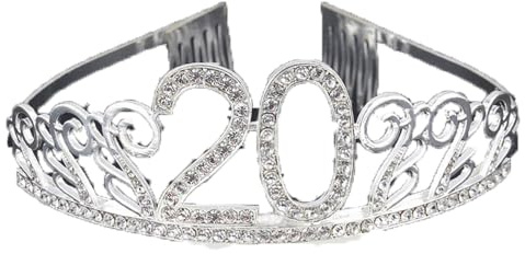 CHUYIX Geburtstag Krone Silber-20 Zahlen Happy Birthday Krone mit Kamm Strass Kristall Krone Haarreif mit Zahl Geburtstag Tiara Geburtstag Crown für Geburtstag Party Favor Supplies Tortenkrone(61#)