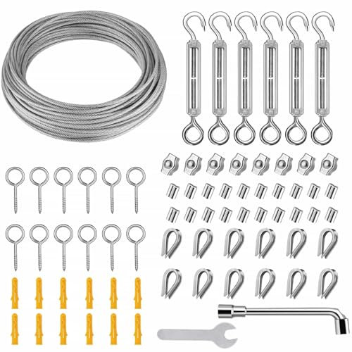 Wire Rope Kit PVC Coated Garden Wire Rope Kit 35m/2mm Heavy Duty 304 Stainless Steel Wires Ropes Cable M4 Turnbuckles Wires Tensioner, for Climbing Plant Trellis Securing Shade Tent 73Pcs