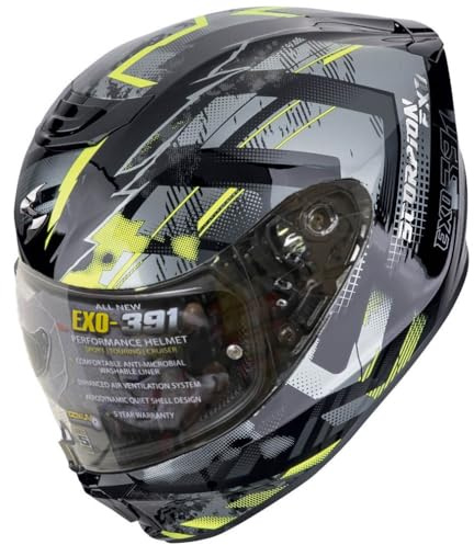 Scorpion Exo-391 Clutter Amarillo | Casco de Moto Integral Unisex Hombre y Mujer Homologado ECE 22.06 (L)